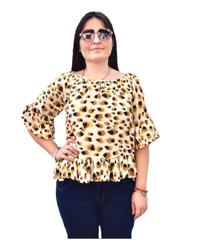 Lozavi Remera Con Mangas Suelta Animal Print