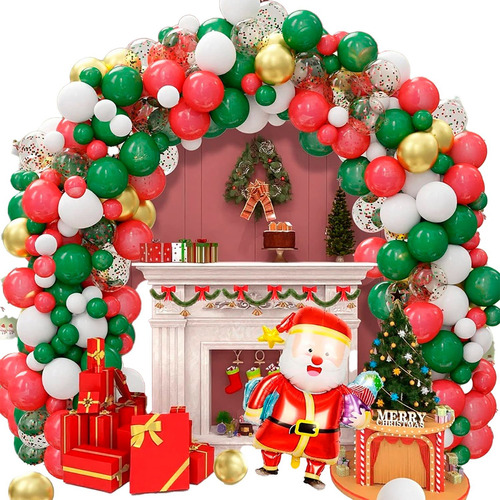 Navidad Globos Papa Noel Verde Blanco Dorado Rojo Fin De Año