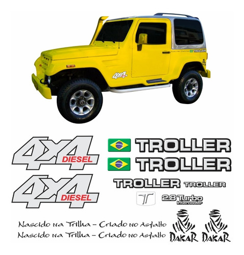 Kit Adesivos Resinados Troller 2005 Amarelo Trl031