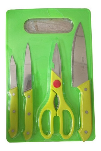 Juego Kit Cuchillos X5 Piezas Tijeras Tabla Picar Cocina