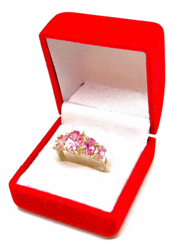 Anillo De Plata 925 Con Piedras Cubic Color Rosa Francia 