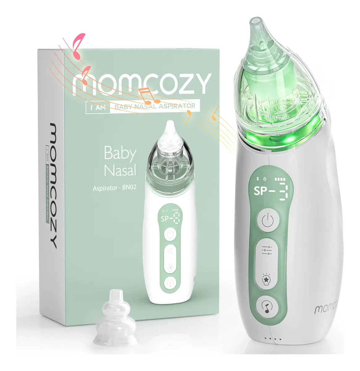 Momcozy BN002 Aspirador Nasal Eléctrico para Bebés Portátil, Color Verde Claro Aspirador Sacamocos Bebés 1 Unidad