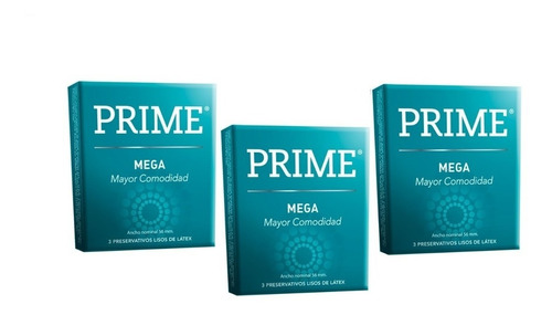 Preservativo Prime Mega X 3 Cajitas X 3 Unidades Mas Grandes