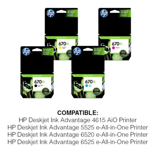 Cartucho Hp 670xl Color + 670 Negro 3525 4615 4625 5525 6525