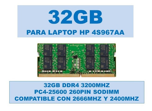 Memoria 4s967aa 32gb Ddr4 3200mhz Para Laptop Hp