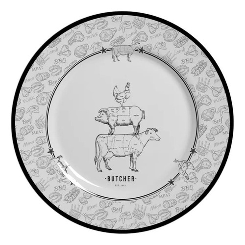 Conjunto De 6 Pratos De Sobremesa - Barbecue Cor Branco Conjunto Com 6 Pratos Sobremesa Barbecue Plus-D