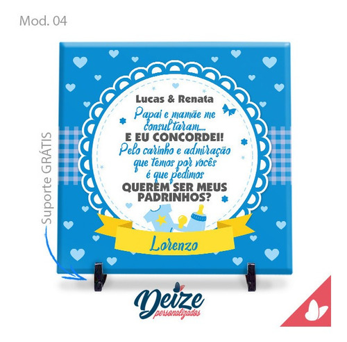 Imagem 6 de 8 de Convite Para Madrinha De Batizado Em Azulejo 20x20 Kit C/5un