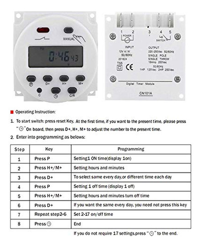 Interruptor Temporizador Cn101a, 12 V, 7 Días A La Semana, P