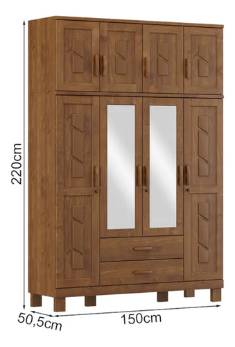 Guarda Roupa 8p 2g Espelho Com Aplique 150 Cm 1275 Castanho