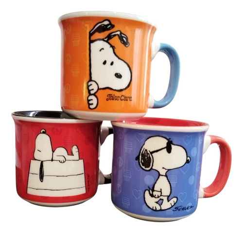 1 Taza Snoopy Peanuts Porcelana Grande Jumbo Café/té 480 Ml Azul Snoopy Con Lentes