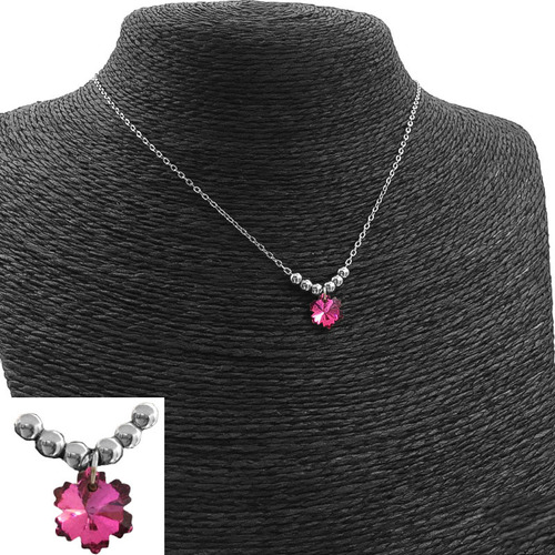 Cadena Collar Flor Fucsia Tornasolado Facetado Cubic  C:7992