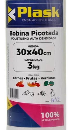 Bobina Picotada 30x40 Reforçada Saquinho Resistente
