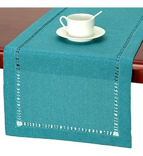 Grelucgo Hecho A Mano Hemstitch Teal Table Runner Dresser Bu