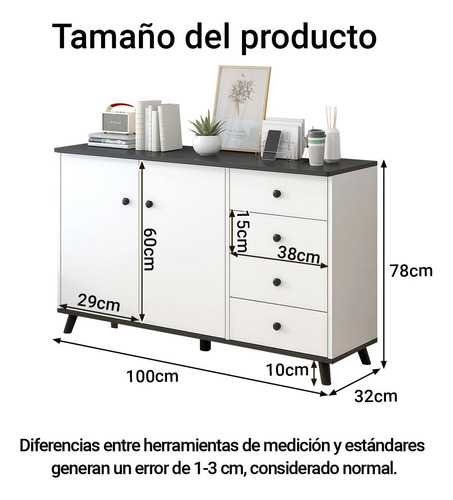 Cómoda Cajonera De Madera Para Ropa 4 Cajones Y 2 Puertas Negro/blanco