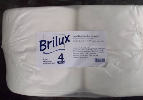 Papel Higiénico Brilux  Bulto De 4 Rollosx250 Mts Hoja/s