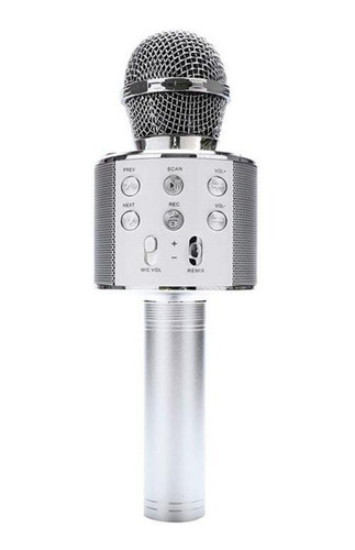 Microfone Bluetooth Karaokê Sem Fio Recarregável Prata