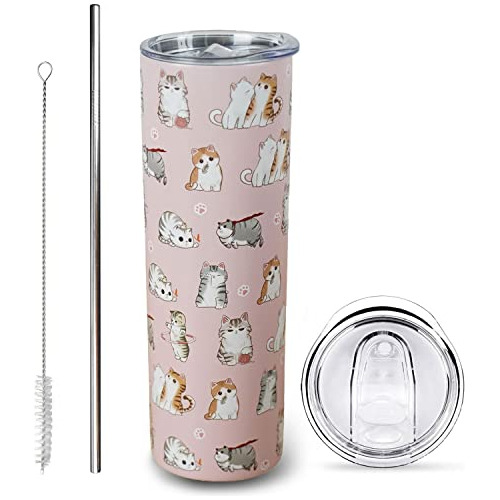 Vasos De Gato De 20 Oz, Vasos De Viaje De Doble Pared D...