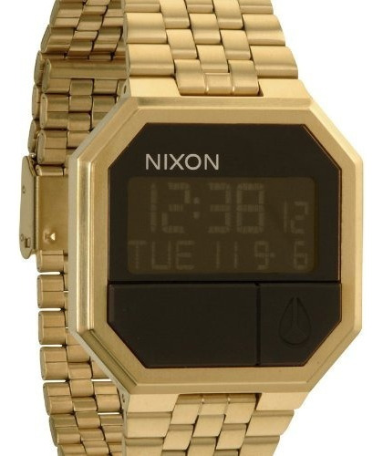 Reloj Pulsera Digital Nixon Re-run Con Correa De Acero Inoxidable Color Oro - Fondo Negro