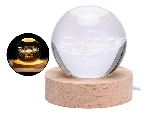 Bola De Cristal 3d Para Niño Luz Nocturna Con Base De Madera