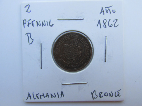 Antigua Moneda Alemania 2 Pfennig Bronce Año 1862 Escasa