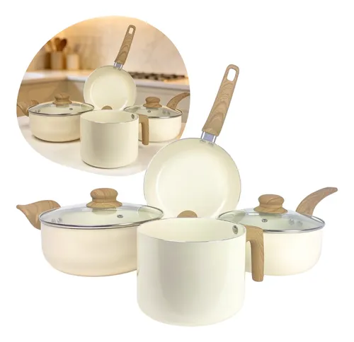 Jogo De Panelas Cerâmica 4 Peças Branco Creme Creme