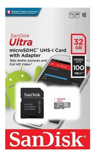 Memoria Micro Sd 32gb Sandisk 100mb/s Clase10 Ultra Original