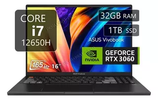 Vivobook Pro 16x, Core I7-12650h, 32gb, 1tb Ssd, Rtx3060 6gb