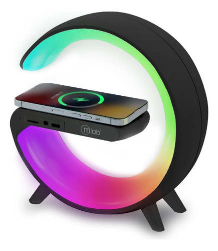 Parlante 5 En1 Cargador + Luz Rgb+ Reloj +alarma Negro Mlab