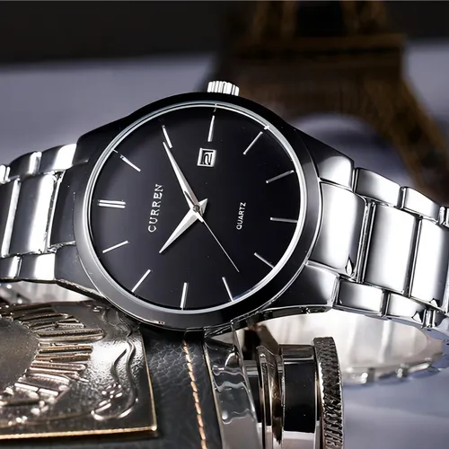 Relojes de cuarzo Curren Classic para hombre, color plata y negro