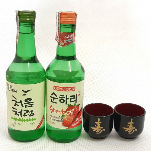 Imagem 1 de 1 de 2 Bebida Coreana Soju Original E Sabor Morango/maçã +2 Copo