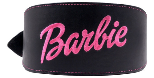 Faja Para Gimnasio De Piel Resistente Negra Bordado Barbie