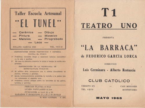 1965 Garcia Lorca Barraca Restuccia Y Cerminara Teatro Uno 