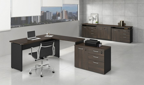 Imagem 1 de 6 de Mesa L Diretor 150x150x60x45x74cm Tampo 40mm Gaveta Imediato