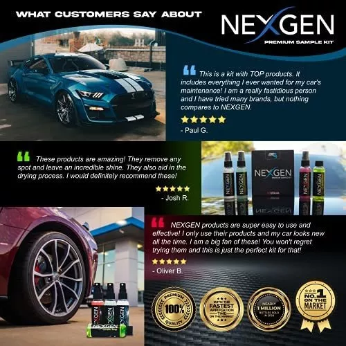 Nexgen Car Care Car Wash Kit Professional-Grade Car Detailing Kit - Car Wax Ceramic Spray Kit for Cars, RVs, Motorcycles, Boats, and ATVs — 4 x 2oz