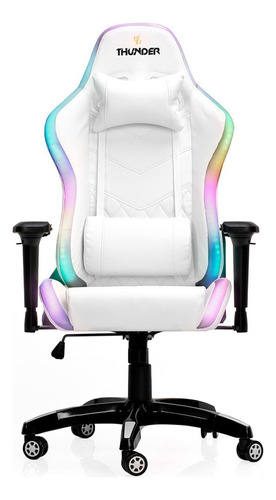 Silla Gamer Thunder Con Soporte Lumbar Y Cervical Rgb  Color Blanco