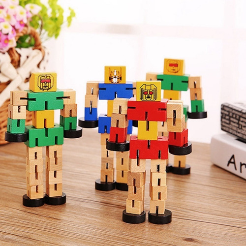 Robot Transformer Articulado De Madera Motricidad Con Ruedas