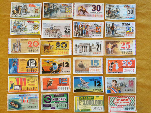 N / 24 Boletos De Lotería Y Polla De Beneficencia 1970~1982 