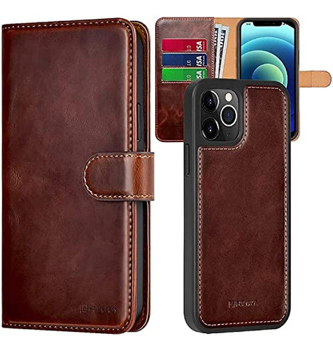 Puloka Unisex iPhone 13 Pro Leather Flip Funda De Wallet Des