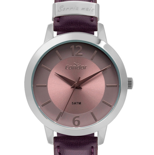 Relógio Feminino Prateado Condor Pulseira Em Couro Kit Jóias