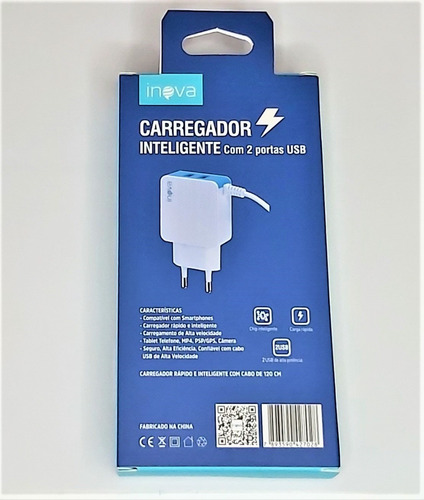 Carregador Android Turbo Inova Cabo Tipo C 3.1a 2 Usb