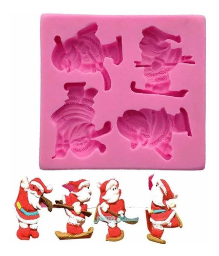 Molde Silicona X4 Figuras De Papa Noel  Navidad Fondant Color Rosa