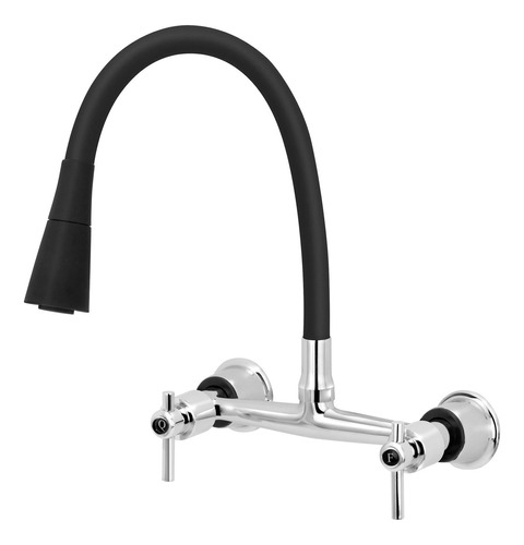 Torneira Misturador Gourmet Preto Flexível Cozinha Parede