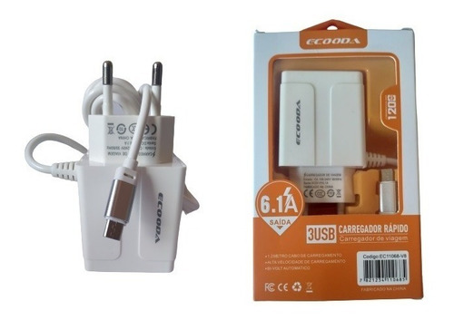 Imagem 4 de 4 de Super Carregador Celular Rápido Tipo C 3 Usb 6.1a Promoção