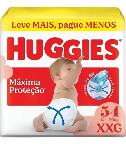 Fralda Huggies Máxima Proteção XXG, com 54 Unidades para Bebês de 14 a 20 kg