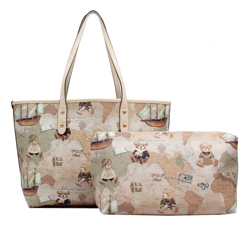 Bolsa Tote En Set Van Gogh Bear Vgb222ttbe De Cuero  Beige Mapa Asas Color Beige