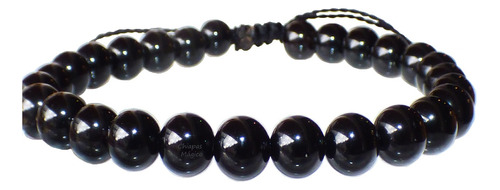 Pulsera Con Esferas De Obsidiana Auténtica / Ajustable 6 Mm