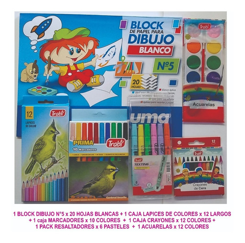 Kit Arte P/ Niños, Block, Marcadores, Lapices, Crayones...