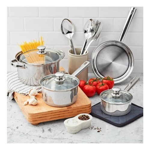 Juego De Cocina Plateado - Acero Inoxidable 10pzs - Sartenes