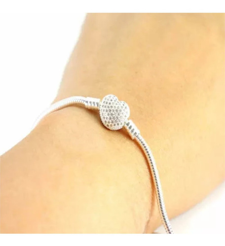 2 Pulseira Berloqueira Fecho Coração Cravejado Prata 925