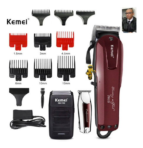 Imagem 3 de 6 de Kit 3 Maquinas Profissional Kemei Cortar Cabelo Acabamento